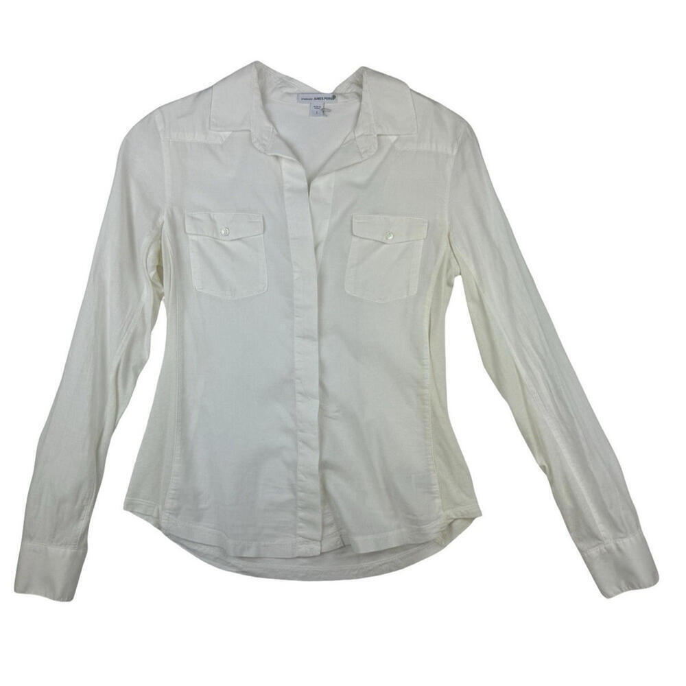 James Perse Standard Long Sleeve Button-Up Shirt Blouse White Size 1 | S